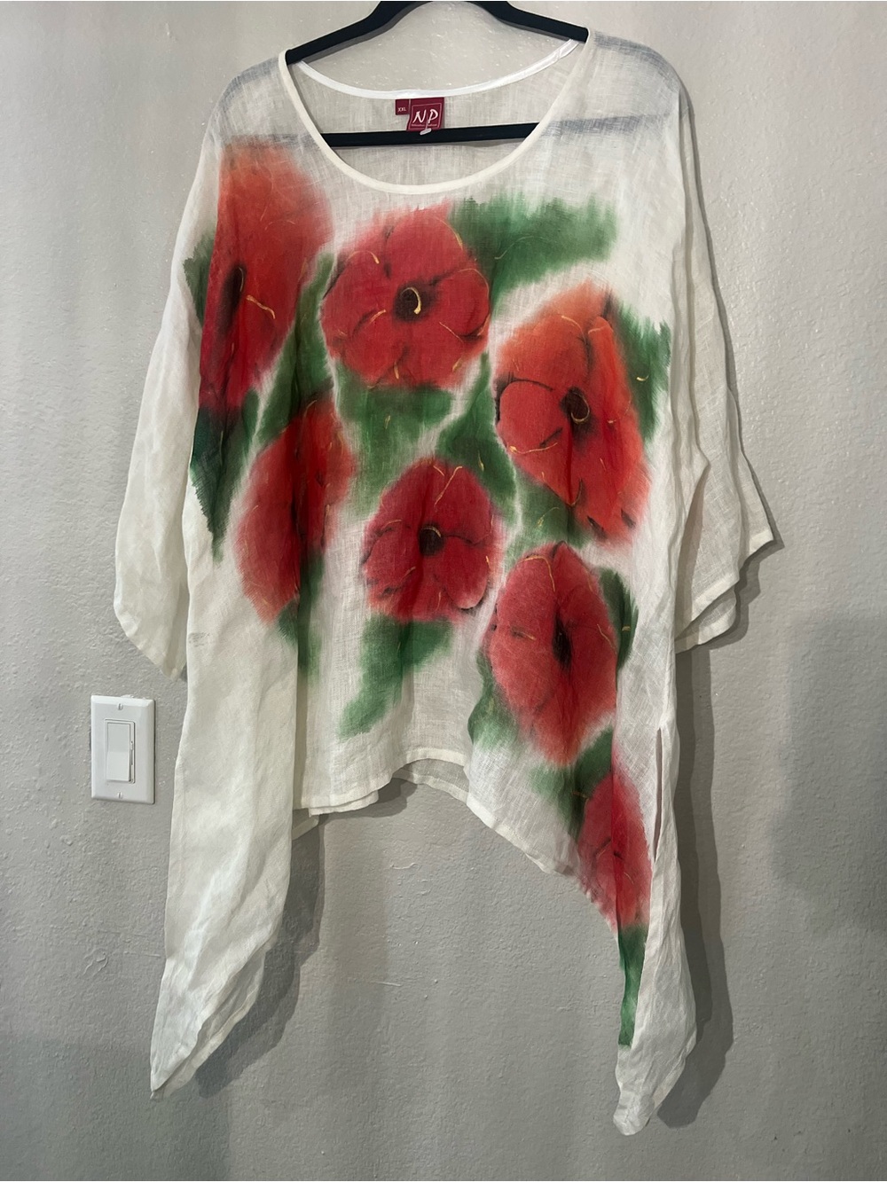 Naturalnie Podlasek Red Floral Linen Blend Tunic Top.Preowned